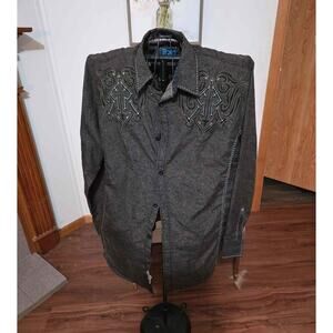 Roar Signature Mens L Black Paisley Embroidered Long Sleeve Shirt XXL j917